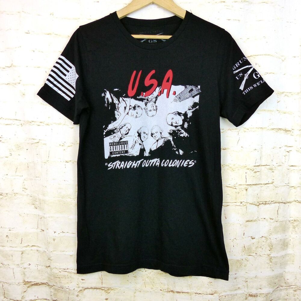 Grunt Style T-Shirt Mens M Black USA Straight Outta Colonies Graphic Patriotic